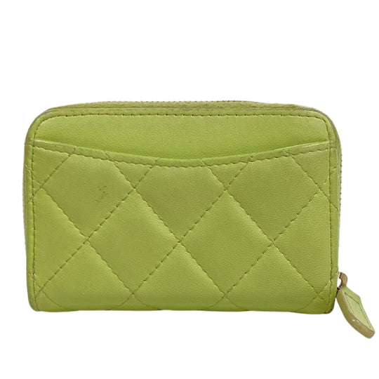 CHANEL Coin case lambskin green Matrasse Round zip Women Used Authentic
