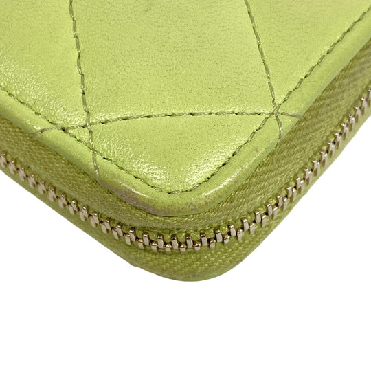 CHANEL Coin case lambskin green Matrasse Round zip Women Used Authentic