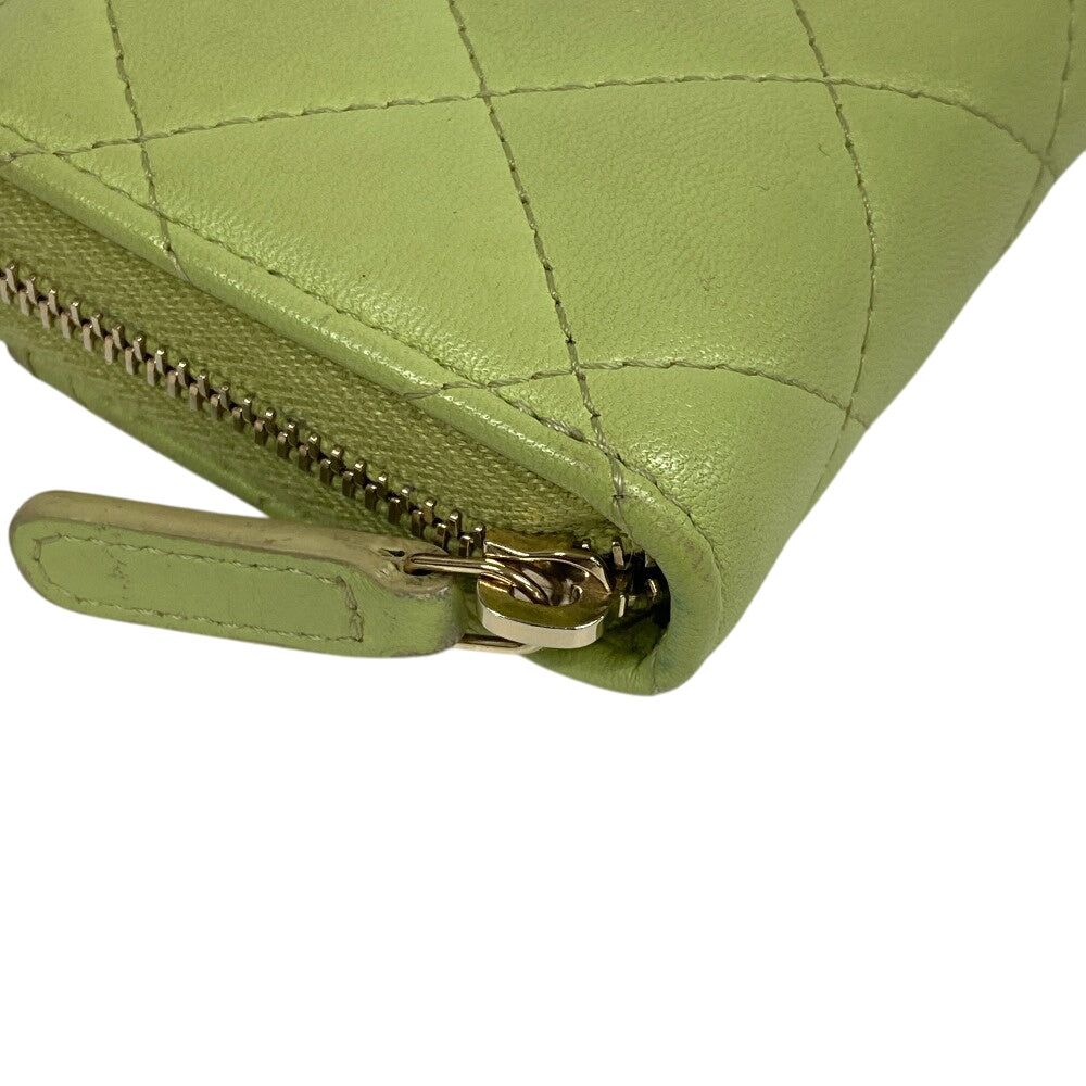 CHANEL Coin case lambskin green Matrasse Round zip Women Used Authentic