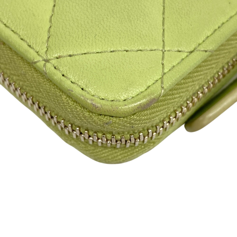 CHANEL Coin case lambskin green Matrasse Round zip Women Used Authentic
