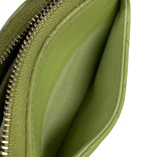 CHANEL Coin case lambskin green Matrasse Round zip Women Used Authentic
