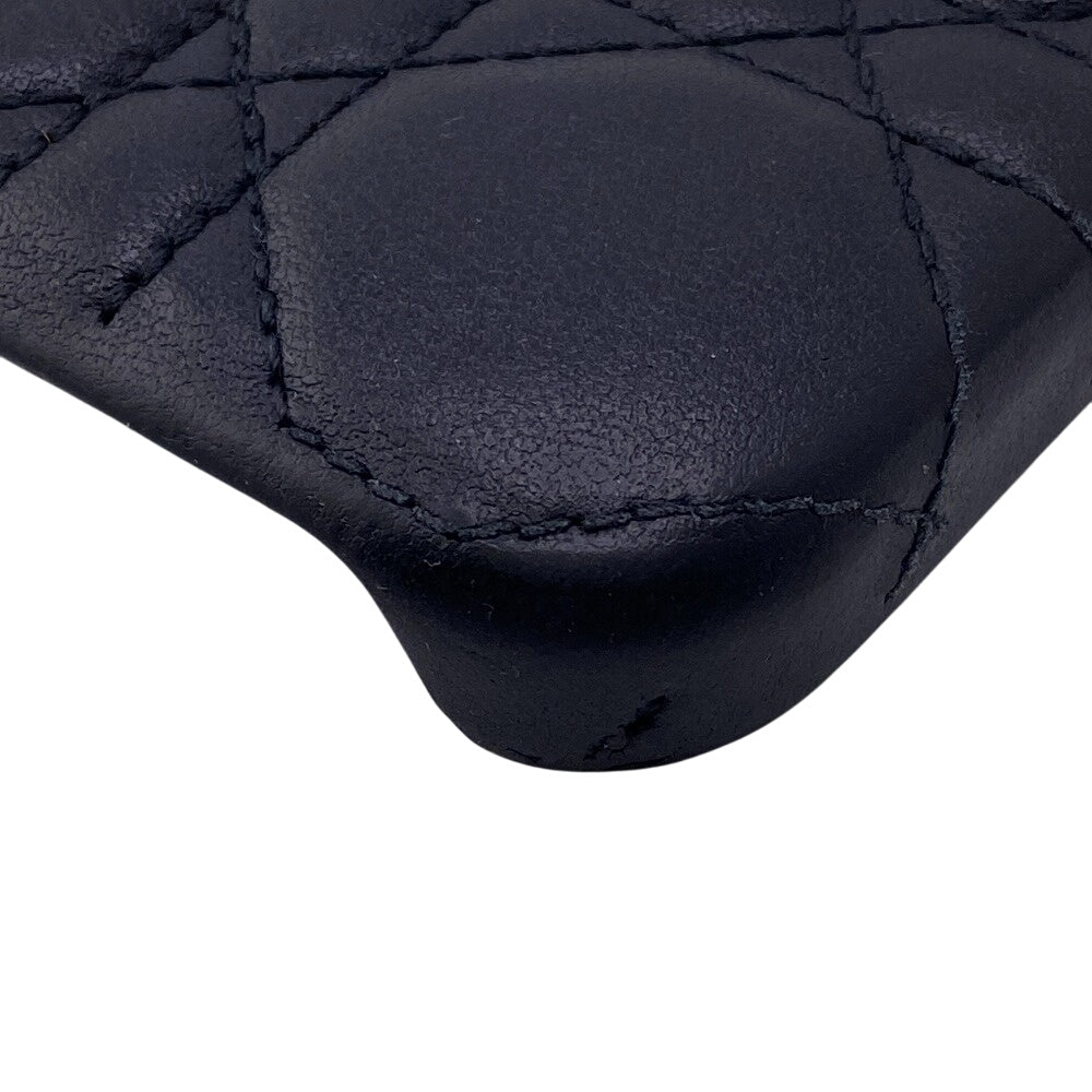 Christian Dior Mobile case leather black Lady Dior Canage Women iPhone15PRO Used Authentic