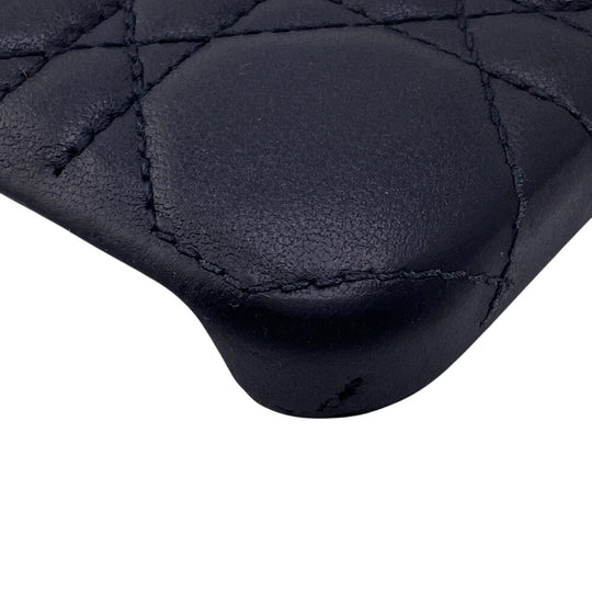 Christian Dior Mobile case leather black Lady Dior Canage Women iPhone15PRO Used Authentic