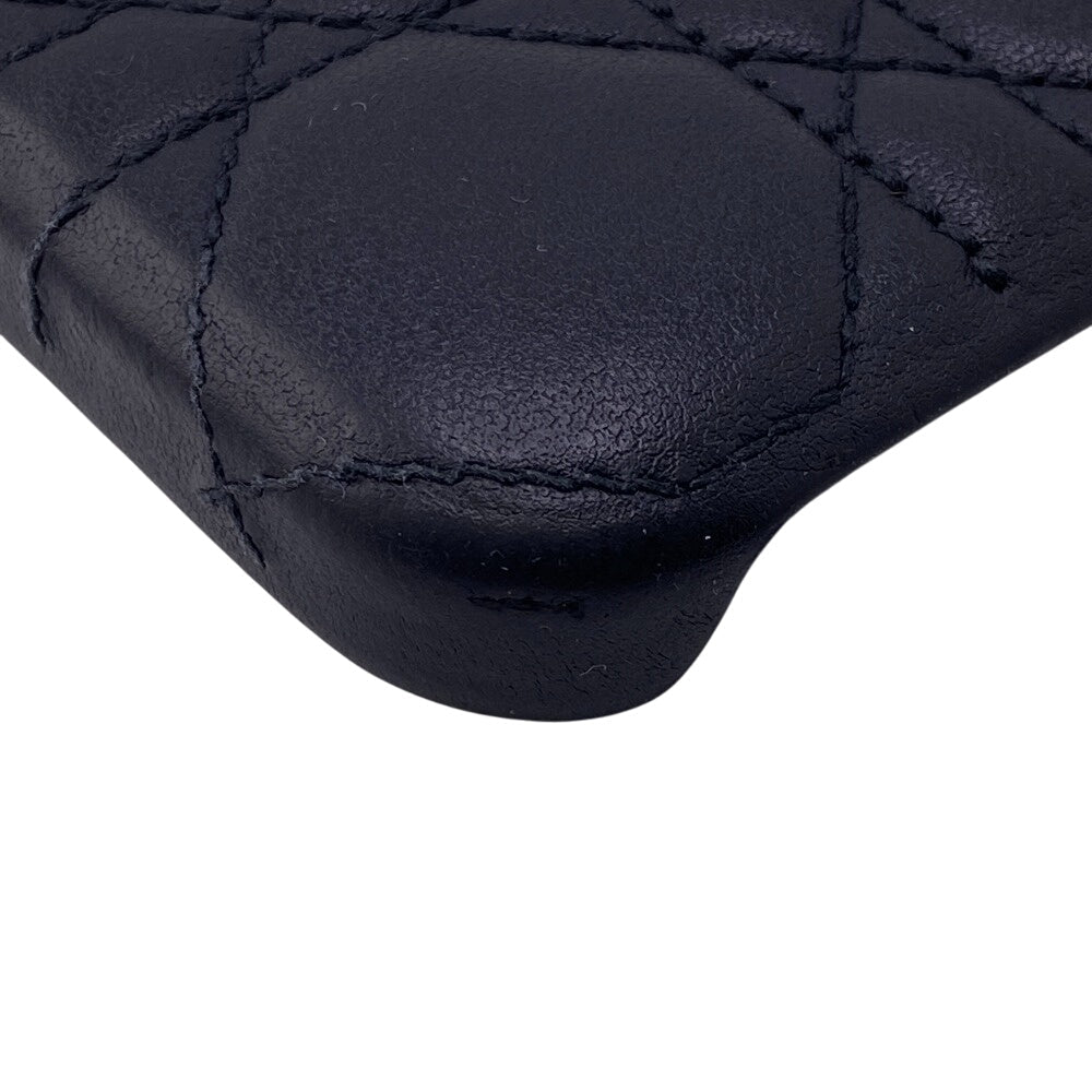Christian Dior Mobile case leather black Lady Dior Canage Women iPhone15PRO Used Authentic