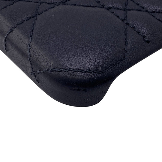 Christian Dior Mobile case leather black Lady Dior Canage Women iPhone15PRO Used Authentic
