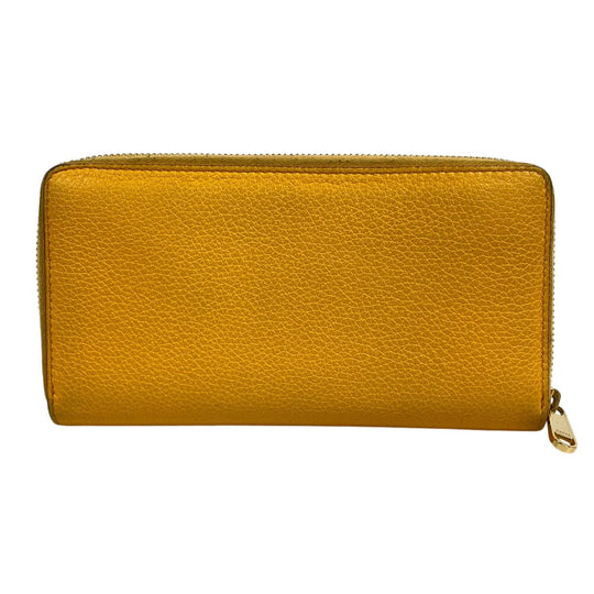 GUCCI Long Wallet Purse 658691 leather yellow Zip Around logo unisex(Unisex) Used Authentic