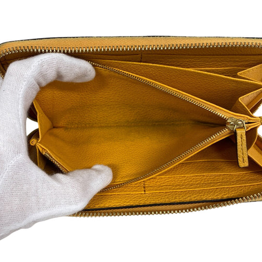 GUCCI Long Wallet Purse 658691 leather yellow Zip Around logo unisex(Unisex) Used Authentic