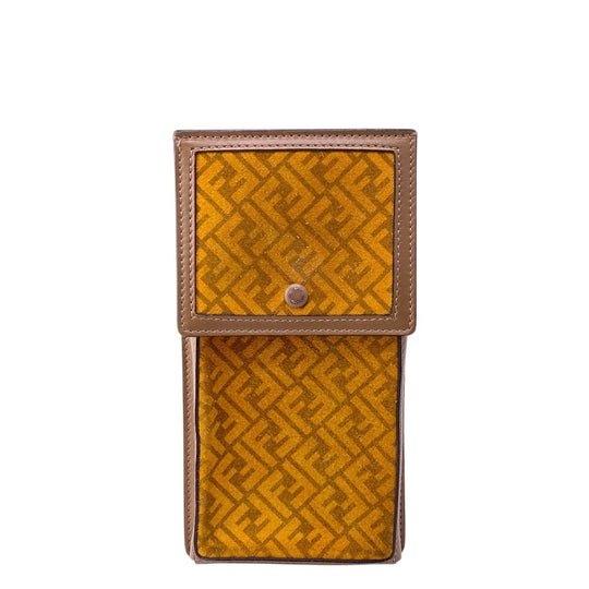FENDI Pouch Leather, Suede Orange Zucca phone pouch unisex(Unisex) Used Authentic