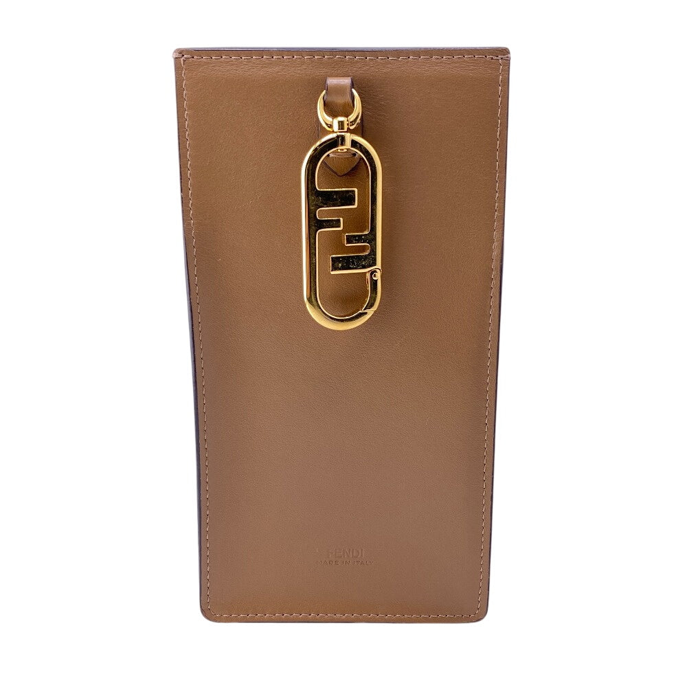 FENDI Pouch Leather, Suede Orange Zucca phone pouch unisex(Unisex) Used Authentic