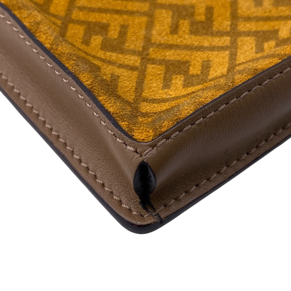 FENDI Pouch Leather, Suede Orange Zucca phone pouch unisex(Unisex) Used Authentic