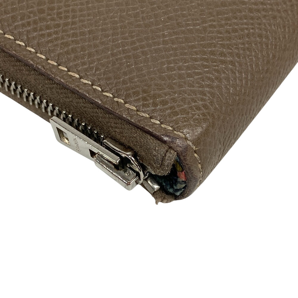 HERMES Long Wallet Purse silk beige Made in 2019 Epsom Azap Long Women Used Authentic
