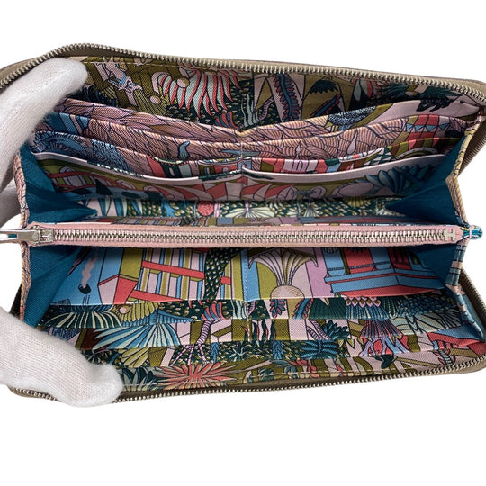 HERMES Long Wallet Purse silk beige Made in 2019 Epsom Azap Long Women Used Authentic