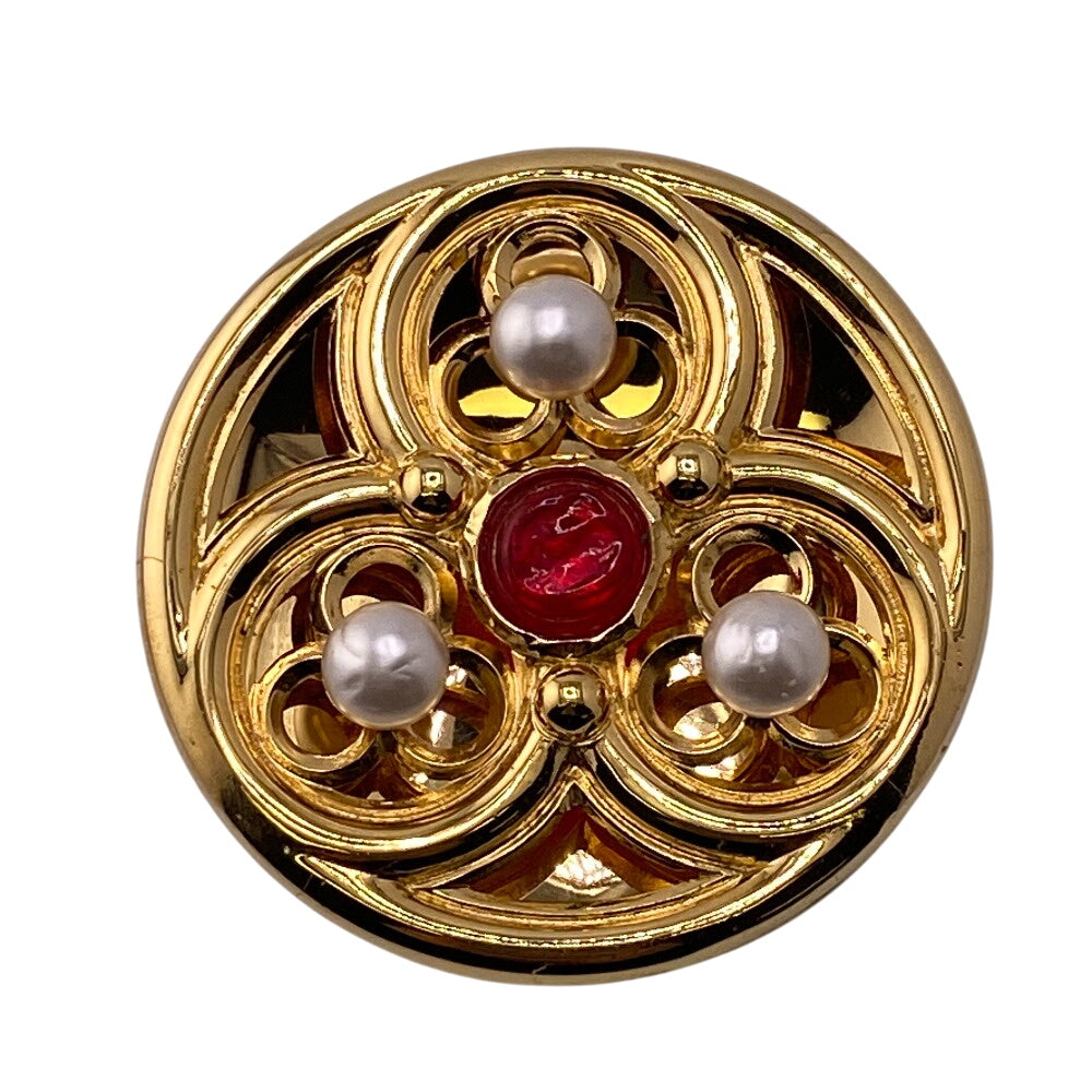 CHANEL Brooch Gold Plated, Faux Pearl gold Brooch Women Used Authentic