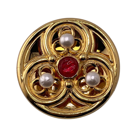 CHANEL Brooch Gold Plated, Faux Pearl gold Brooch Women Used Authentic