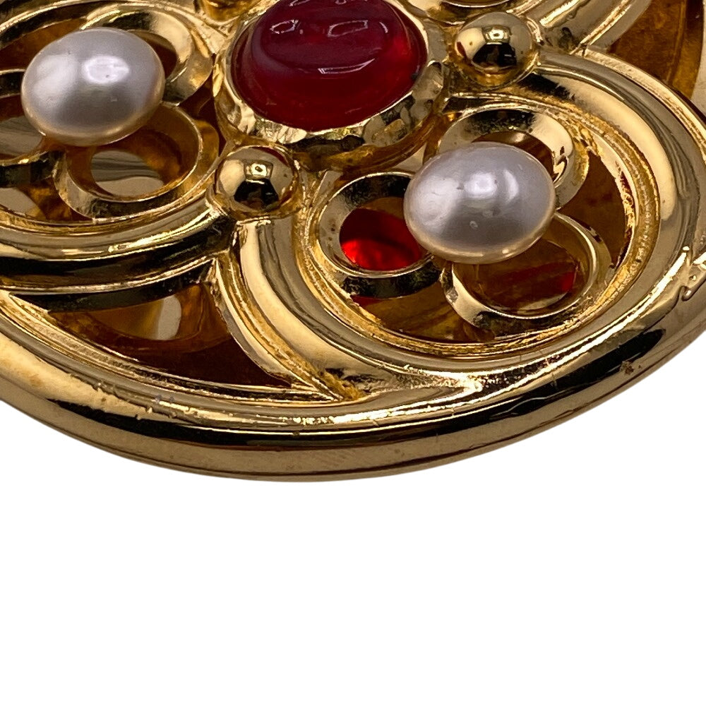 CHANEL Brooch Gold Plated, Faux Pearl gold Brooch Women Used Authentic