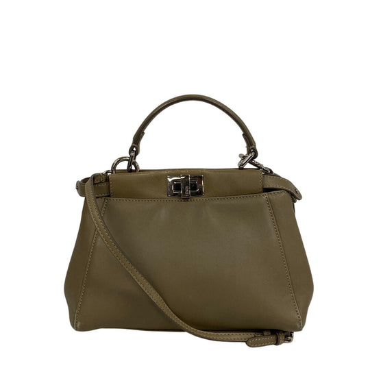 FENDI Shoulder Bag 8BN244 lambskin beige Mini Pea Kaboo Women Used Authentic
