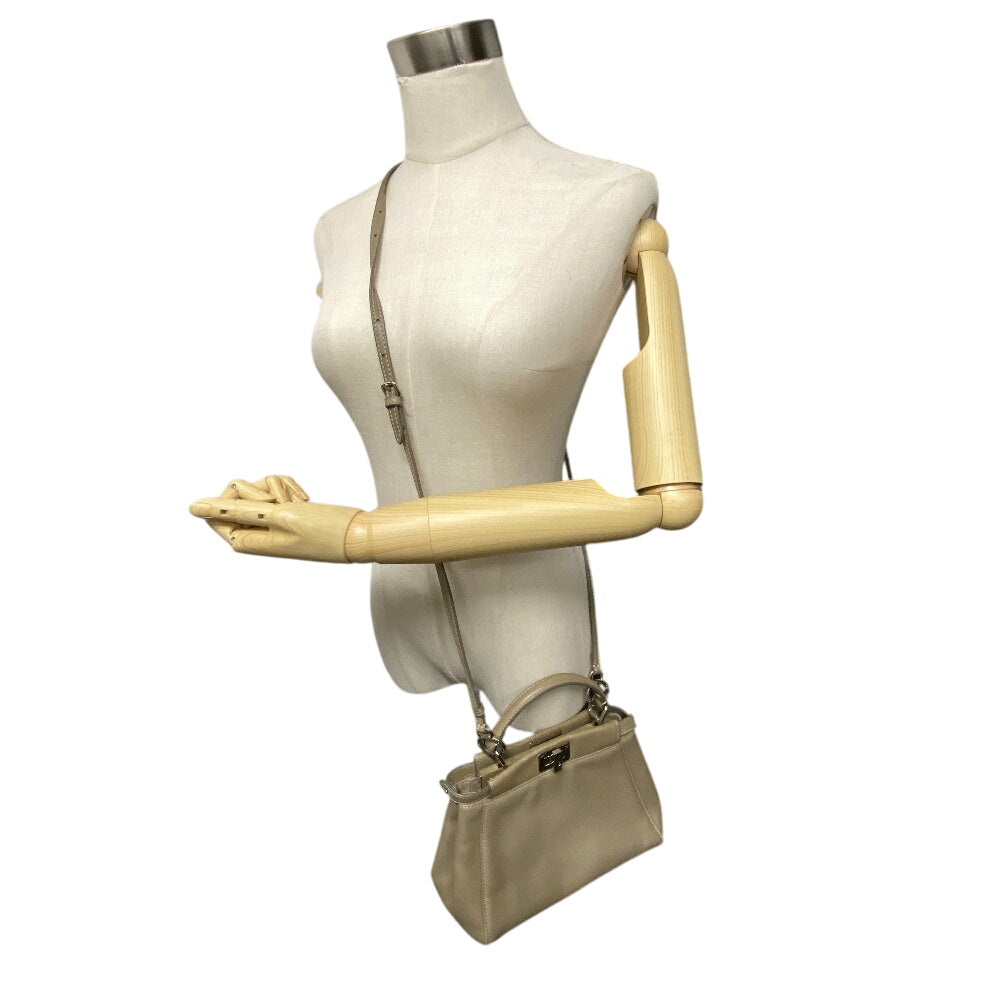 FENDI Shoulder Bag 8BN244 lambskin beige Mini Pea Kaboo Women Used Authentic
