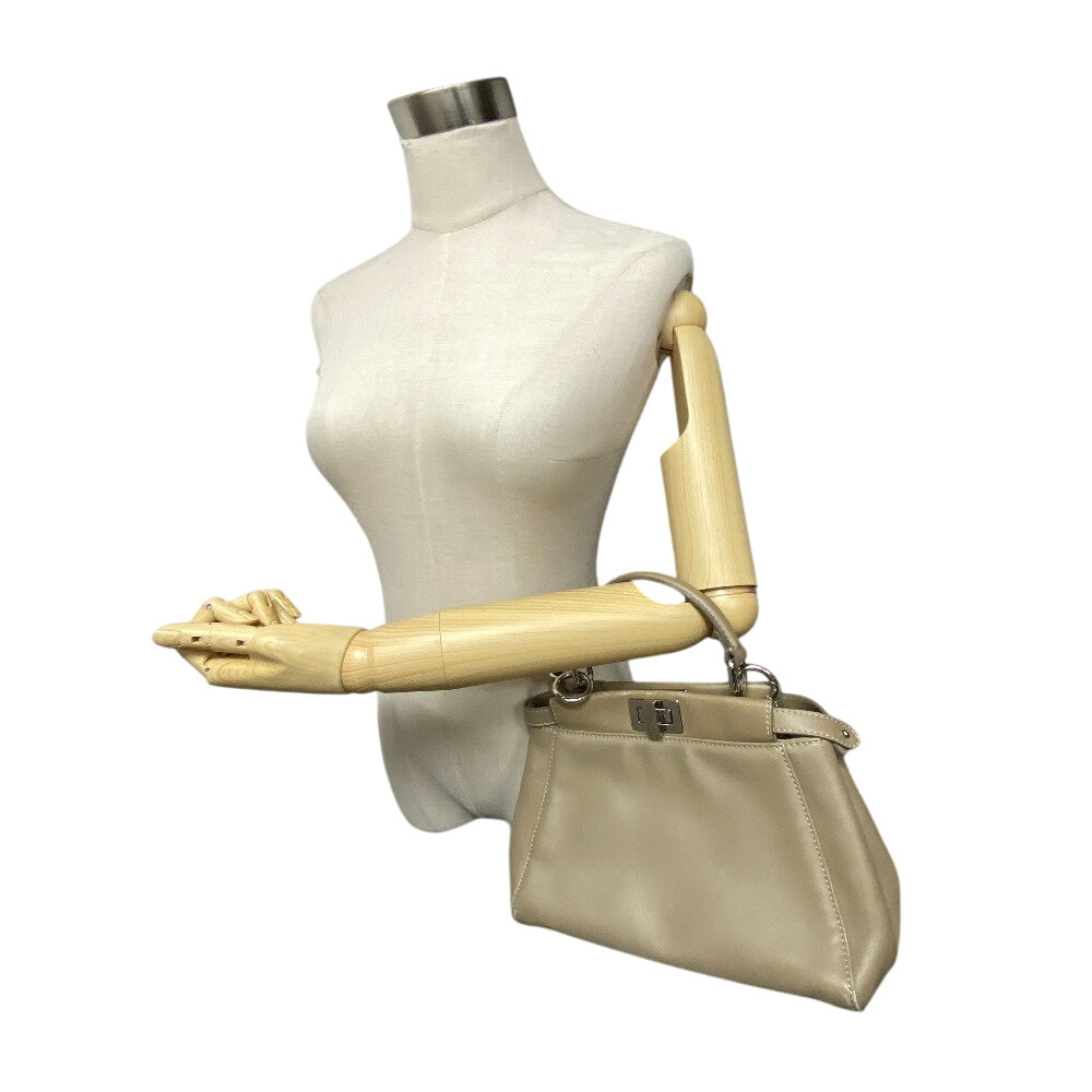 FENDI Shoulder Bag 8BN244 lambskin beige Mini Pea Kaboo Women Used Authentic