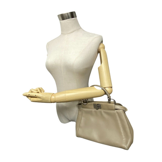 FENDI Shoulder Bag 8BN244 lambskin beige Mini Pea Kaboo Women Used Authentic