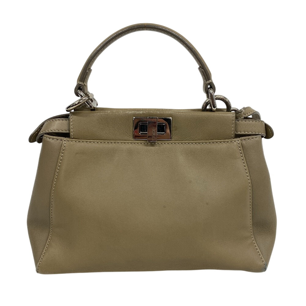 FENDI Shoulder Bag 8BN244 lambskin beige Mini Pea Kaboo Women Used Authentic