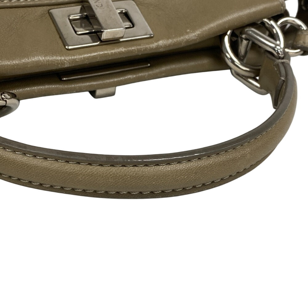 FENDI Shoulder Bag 8BN244 lambskin beige Mini Pea Kaboo Women Used Authentic