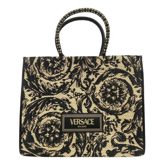 VERSACE Tote Bag Raffia, Leather black Barocco Athena