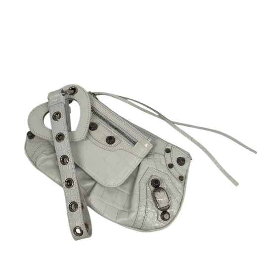 BALENCIAGA Clutch bag 694027 leather white Croco embossed luka goal Women Used Authentic
