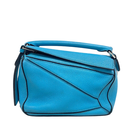 LOEWE Handbag leather Blue Clay Lumini Puzzle Bag Women Used Authentic