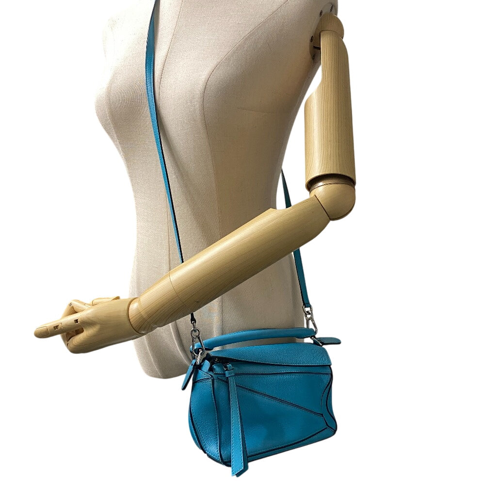 LOEWE Handbag leather Blue Clay Lumini Puzzle Bag Women Used Authentic