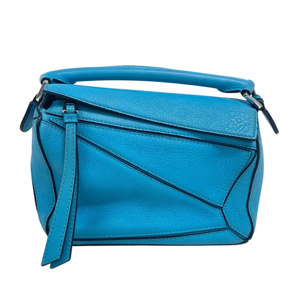 LOEWE Handbag leather Blue Clay Lumini Puzzle Bag Women Used Authentic