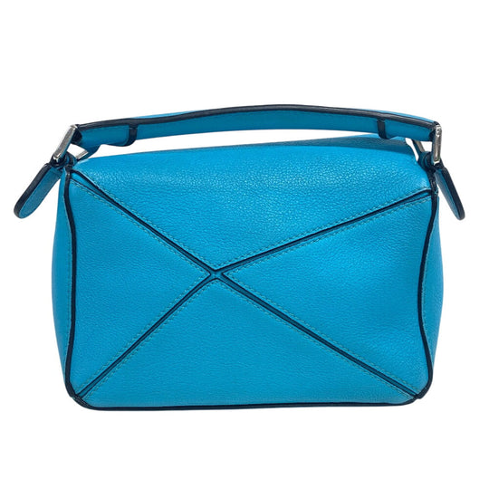 LOEWE Handbag leather Blue Clay Lumini Puzzle Bag Women Used Authentic