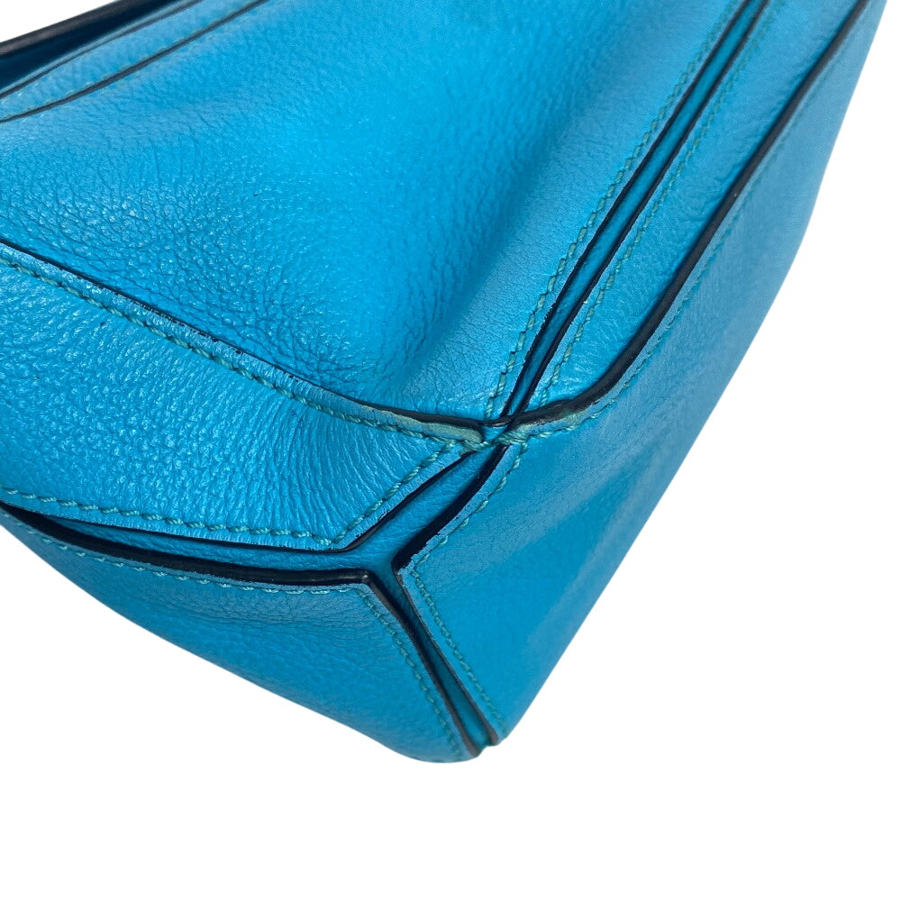 LOEWE Handbag leather Blue Clay Lumini Puzzle Bag Women Used Authentic