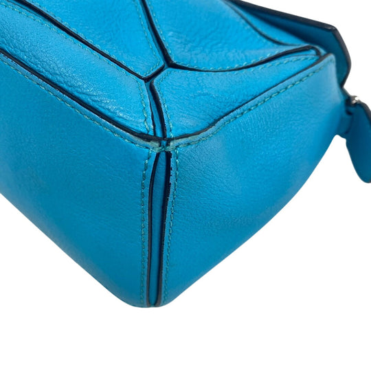 LOEWE Handbag leather Blue Clay Lumini Puzzle Bag Women Used Authentic