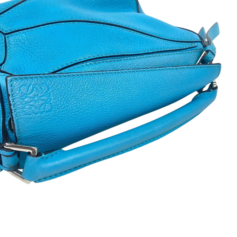 LOEWE Handbag leather Blue Clay Lumini Puzzle Bag Women Used Authentic