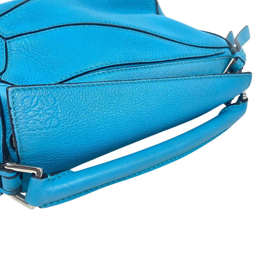 LOEWE Handbag leather Blue Clay Lumini Puzzle Bag Women Used Authentic
