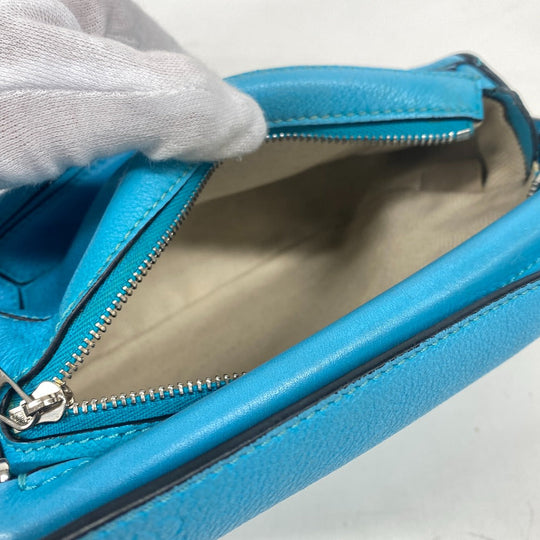 LOEWE Handbag leather Blue Clay Lumini Puzzle Bag Women Used Authentic