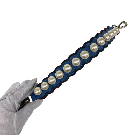 FENDI Shoulder strap Leather, Faux Pearl blue Mini strap you Women Used Authentic