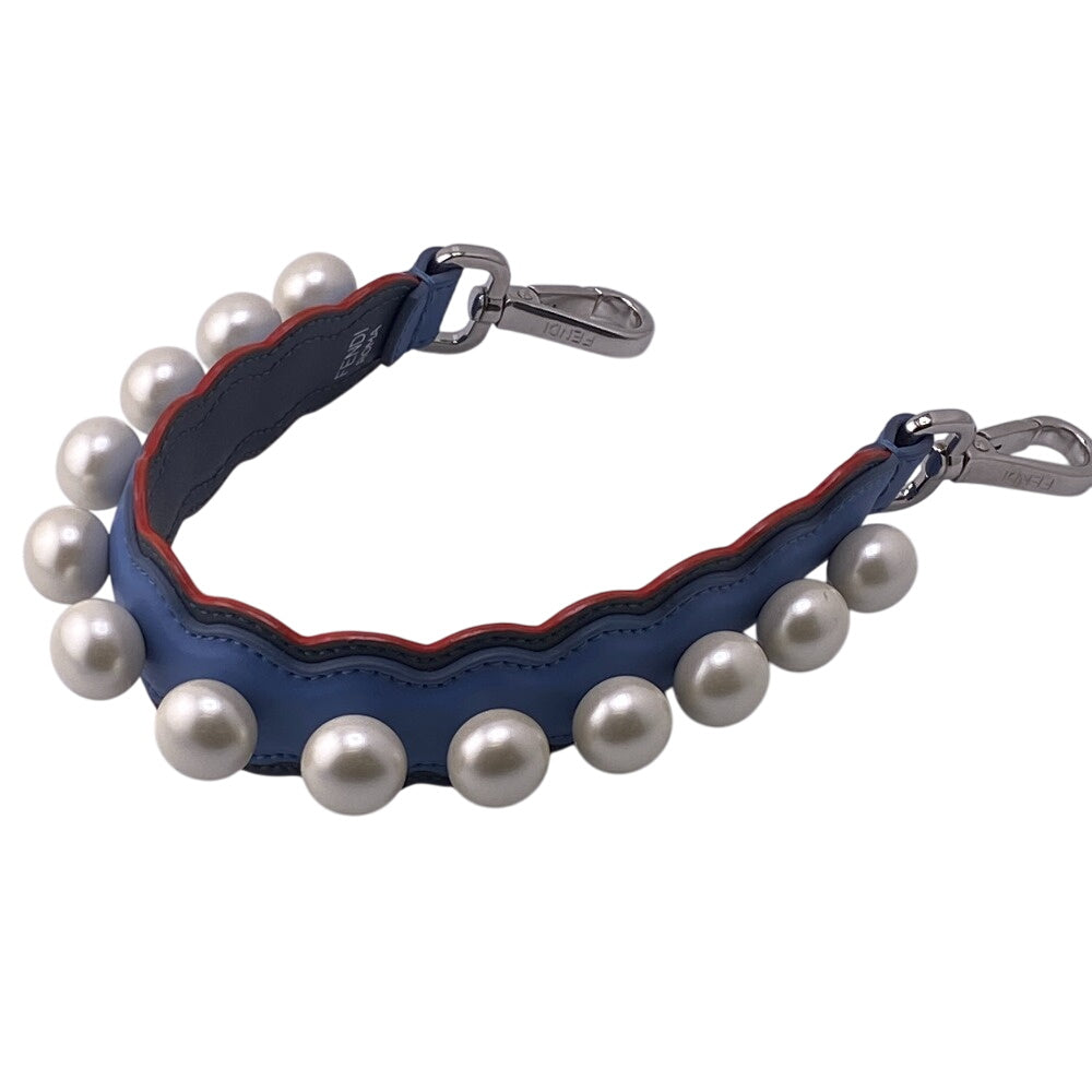 FENDI Shoulder strap Leather, Faux Pearl blue Mini strap you Women Used Authentic