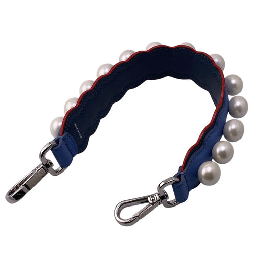 FENDI Shoulder strap Leather, Faux Pearl blue Mini strap you Women Used Authentic