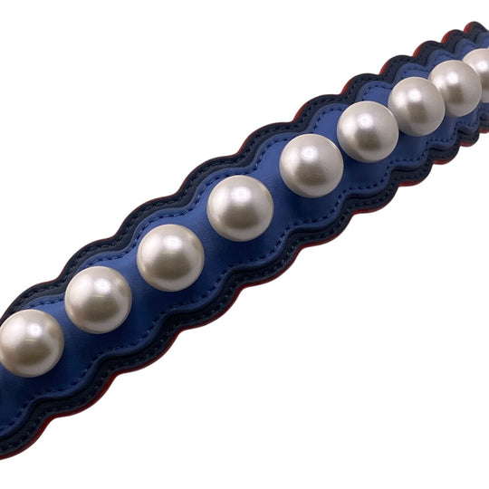 FENDI Shoulder strap Leather, Faux Pearl blue Mini strap you Women Used Authentic