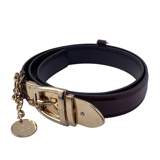 GUCCI belt 150696 Patent leather Bordeaux Chain charm Women 80/32 Used Authentic