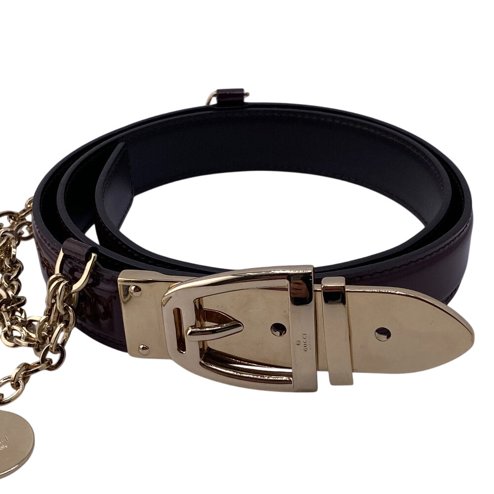 GUCCI belt 150696 Patent leather Bordeaux Chain charm Women 80/32 Used Authentic