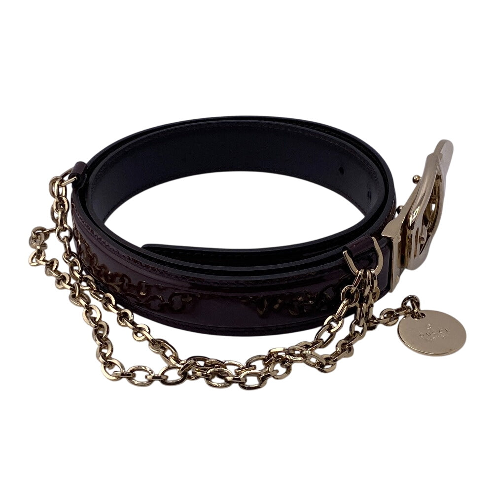 GUCCI belt 150696 Patent leather Bordeaux Chain charm Women 80/32 Used Authentic