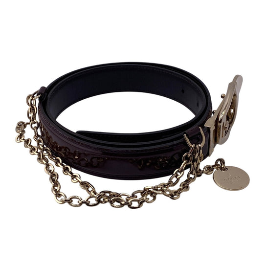 GUCCI belt 150696 Patent leather Bordeaux Chain charm Women 80/32 Used Authentic