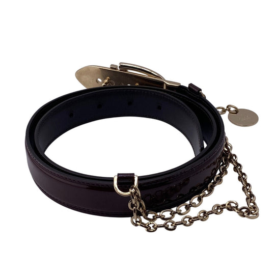 GUCCI belt 150696 Patent leather Bordeaux Chain charm Women 80/32 Used Authentic