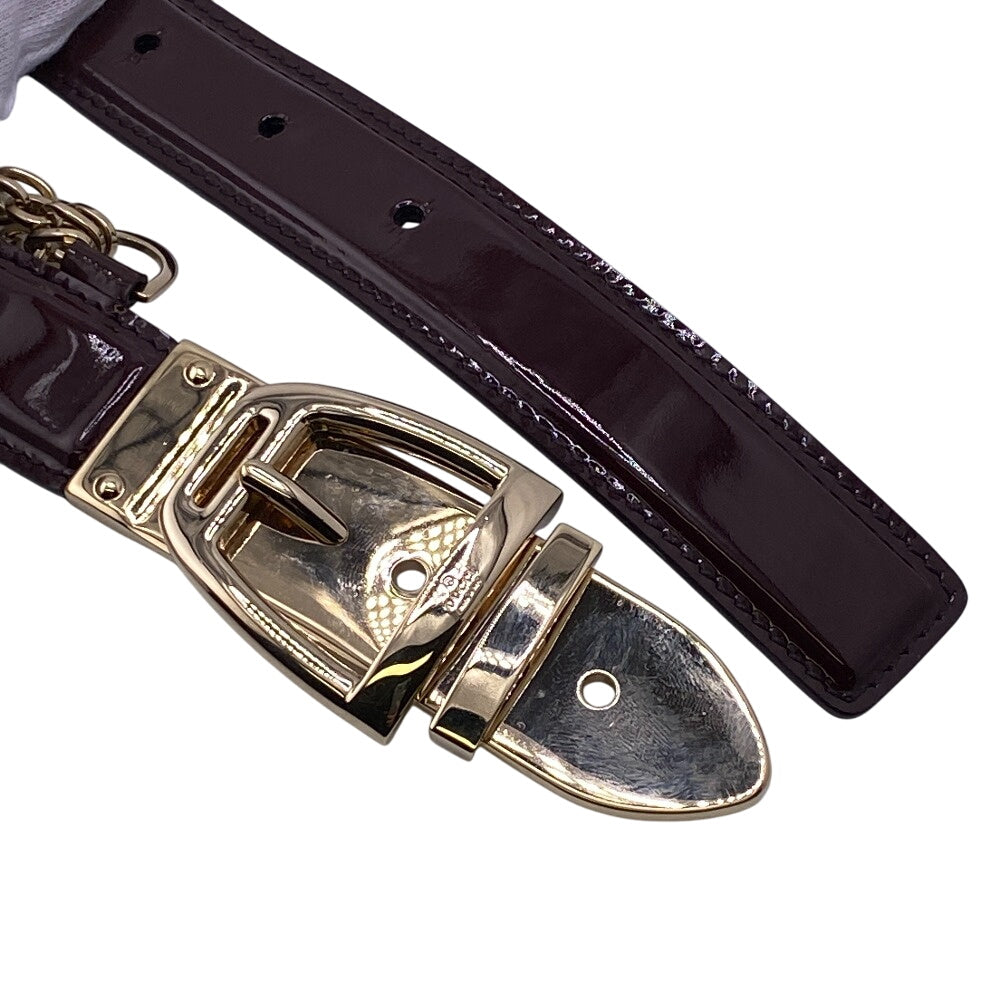 GUCCI belt 150696 Patent leather Bordeaux Chain charm Women 80/32 Used Authentic
