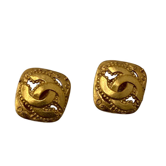 CHANEL Earring 96A Gold Plated gold Rhombus COCO Mark Women Used Authentic