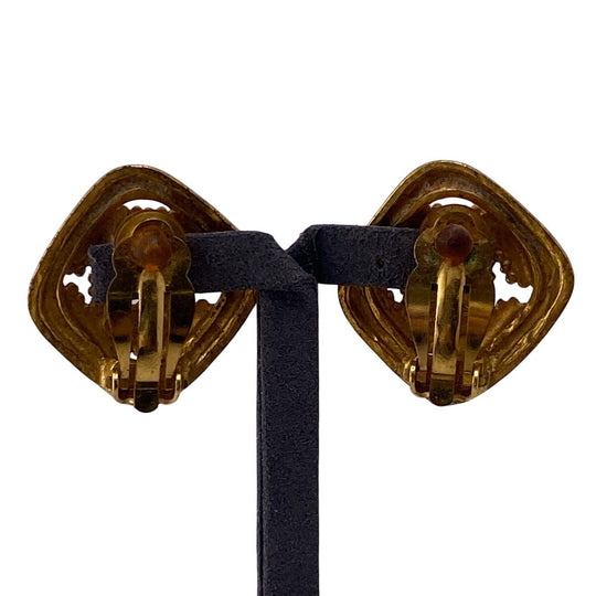 CHANEL Earring 96A Gold Plated gold Rhombus COCO Mark Women Used Authentic