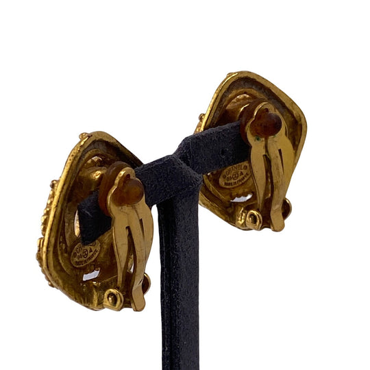 CHANEL Earring 96A Gold Plated gold Rhombus COCO Mark Women Used Authentic