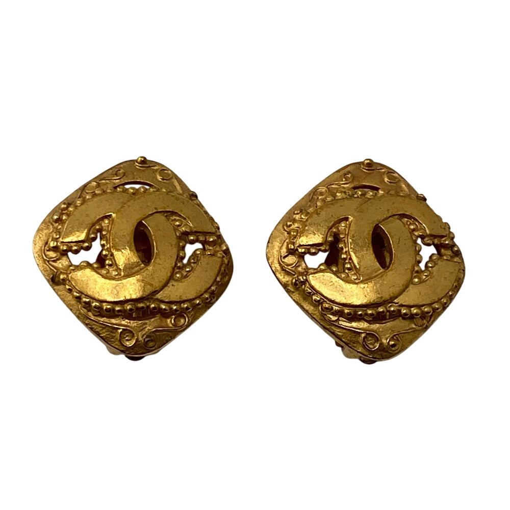 CHANEL Earring 96A Gold Plated gold Rhombus COCO Mark Women Used Authentic